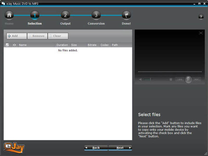 eJay Music DVD to MP3 Selection Window