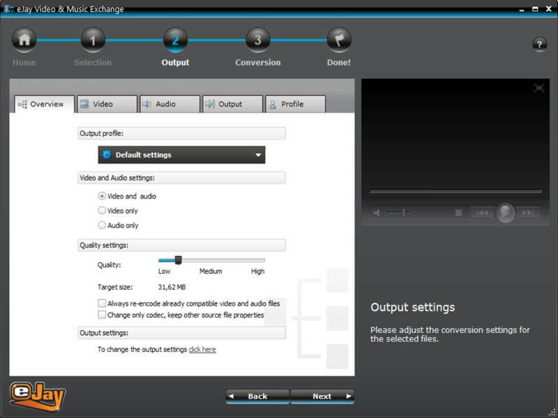 eJay Video and Music Exchange output window